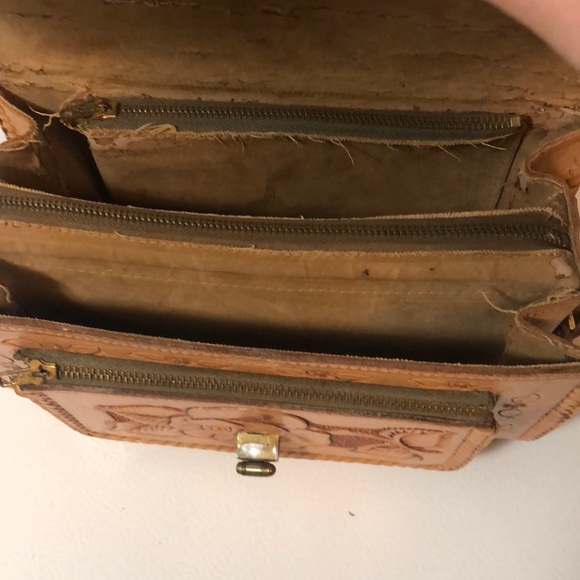 VTG Carved Tooled Leather Purse Bag Roses Horse Adjustable Strap Equestrian Boho - Picture 9 of 11